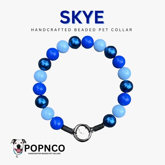 Handcrafted Beaded Dog Collar - Skye - Blue Beaded Acrylic Beads - Picture 2 of 13
